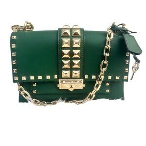 MK Women Shoulder Bag Palmetto Green Studs Leather Bag